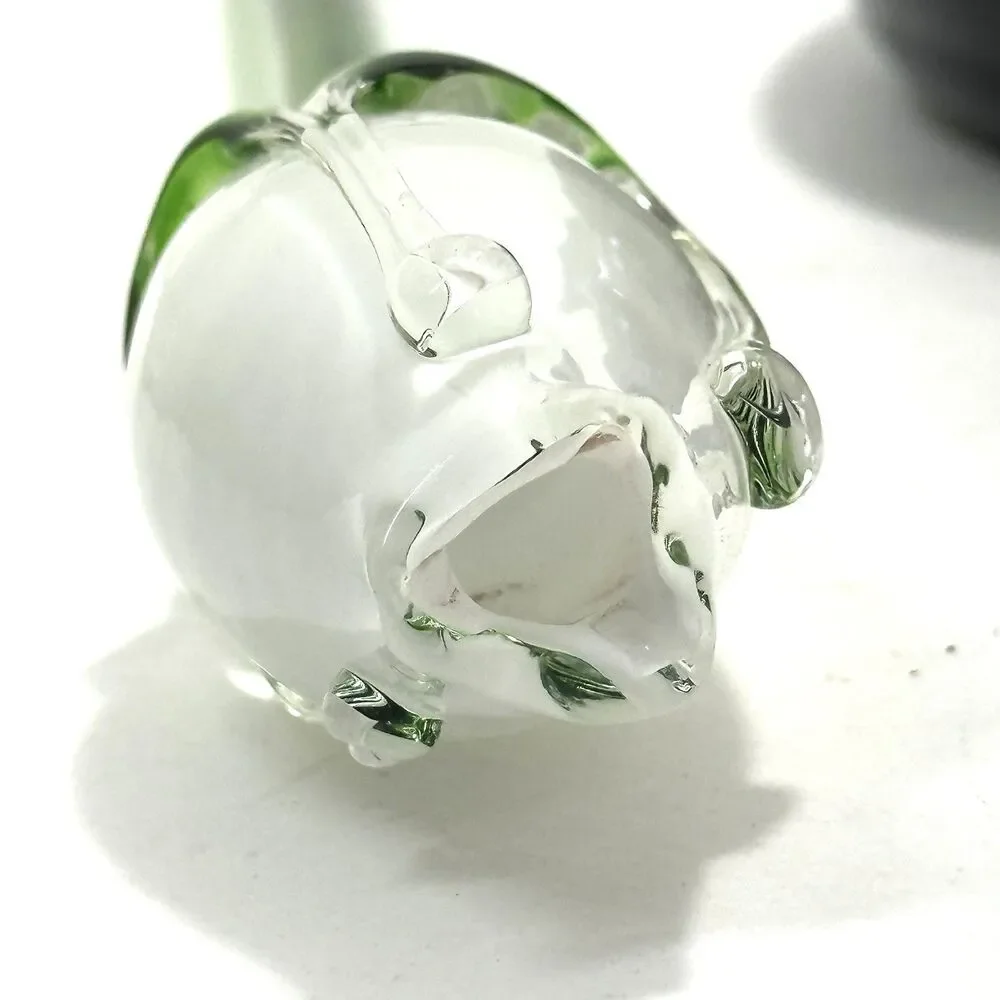 Hand Blown Glass White Rosebud 12” – Long Stem Collectible Figurine